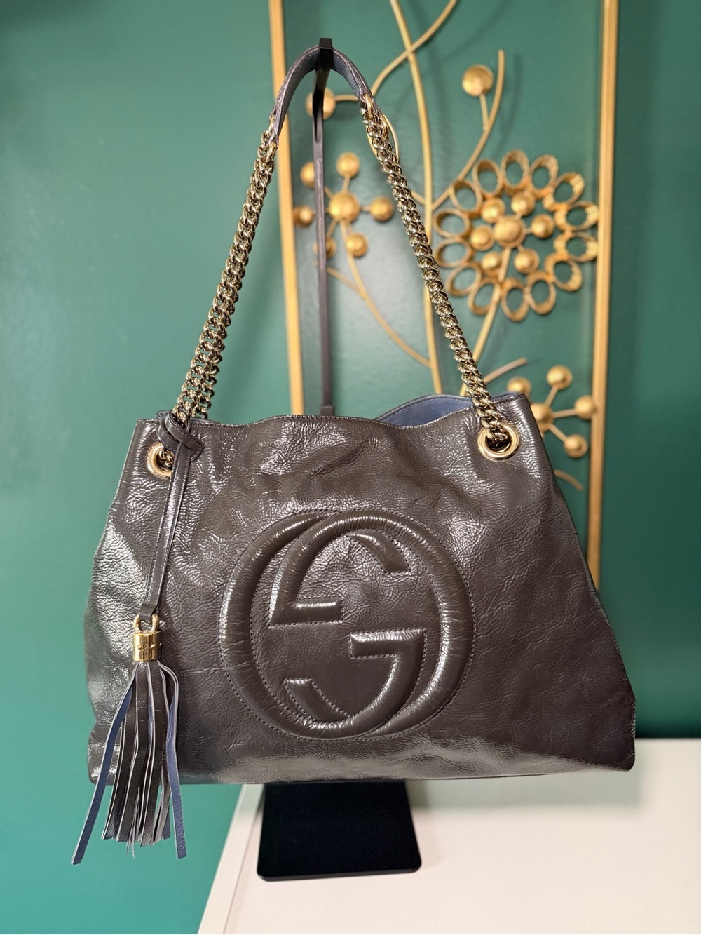 Gucci Metallic Gray Soho Shoulder Bag